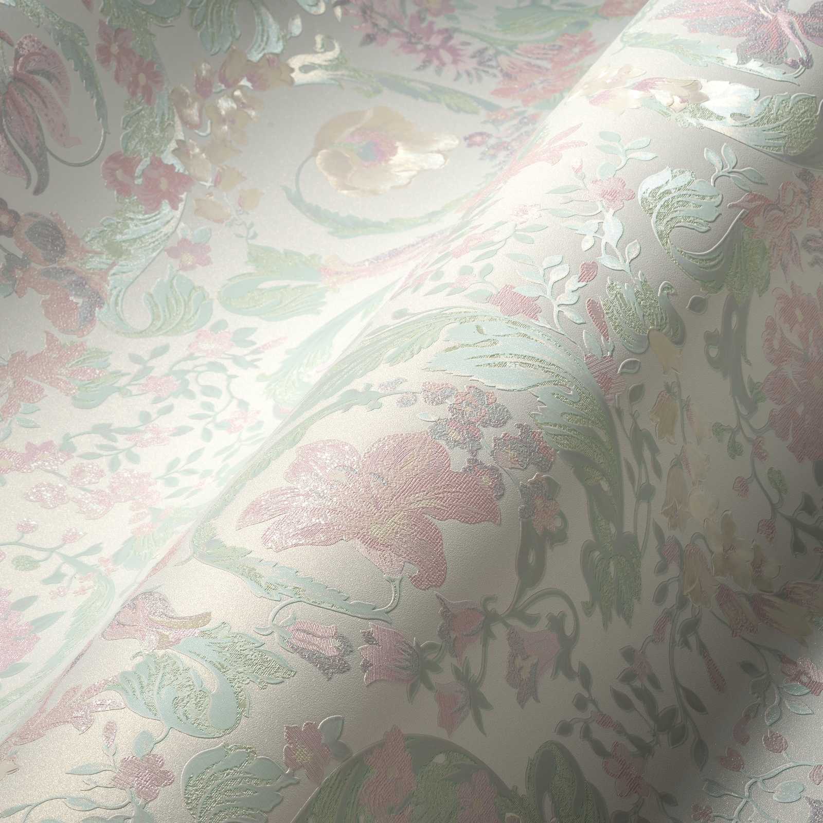             Pastel wallpaper VERSACE with floral ornament - multicoloured, metallic
        