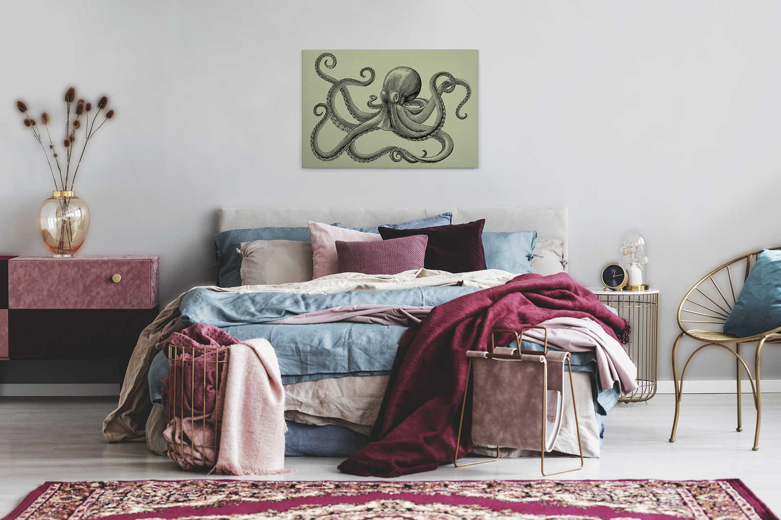             Jules 3 - Leinwandbild Krake im Skizzen Stil & Vintage Look- Pappe Struktur – 0,90 m x 0,60 m
        