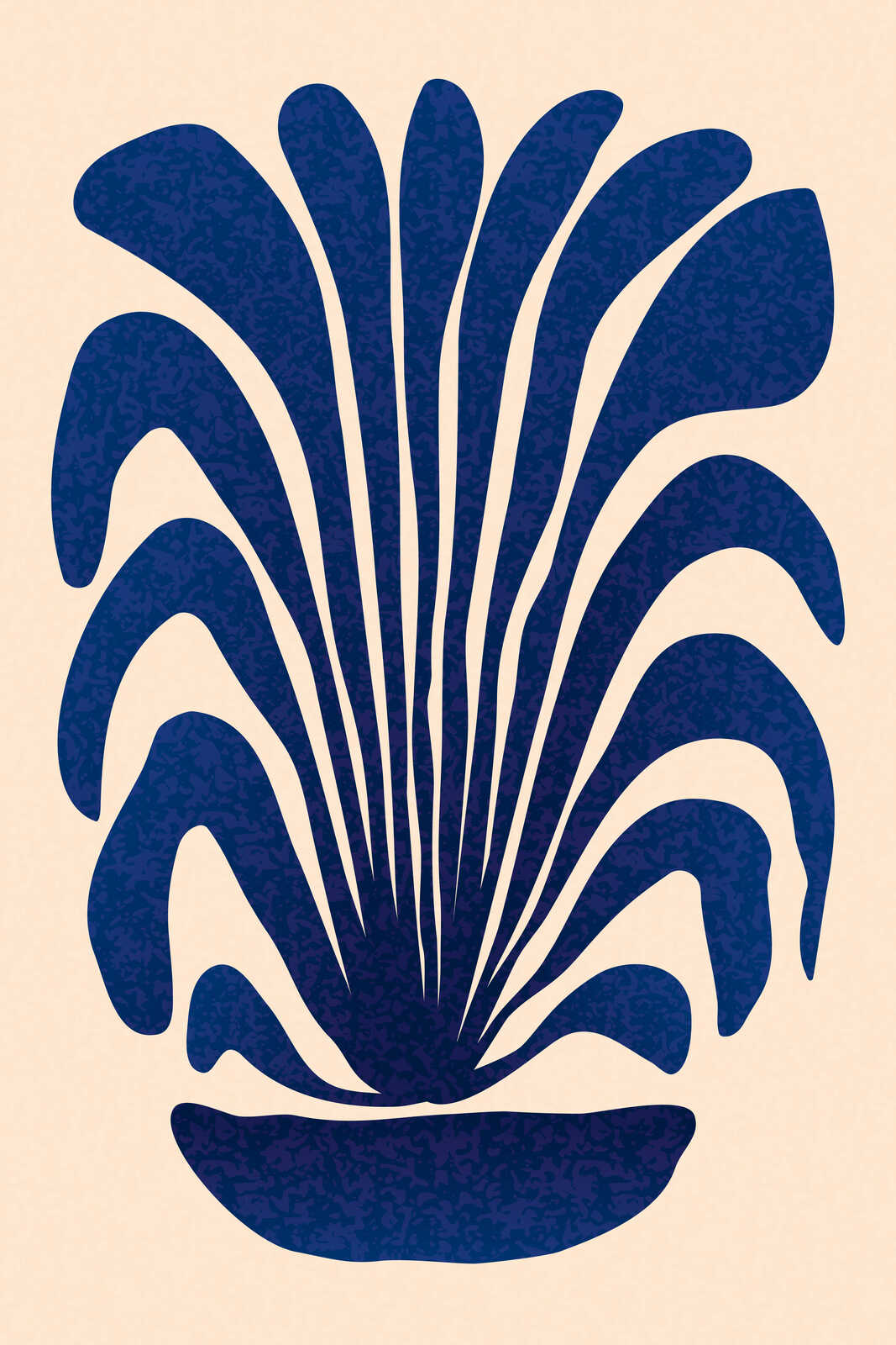 Blühende Fantasie: Abstrakte Flora - Harmonische Pflanzenform in Blau auf Leinwand – 30 x 45 cm - Creme, Beige