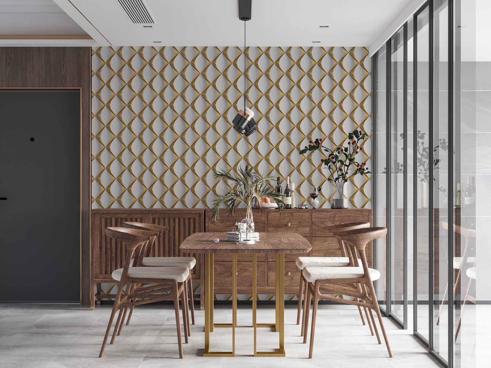             3D Tapete goldenes Retro Muster – Weiß, Grau, Metallic
        