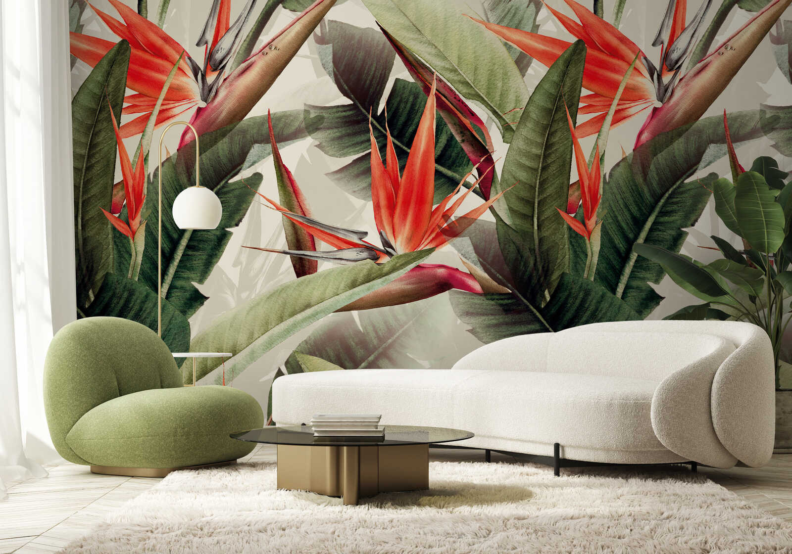 Tapiswand, Blumenmuster, Pflanzenmotiv, Wohnzimmerwand, Tapete
