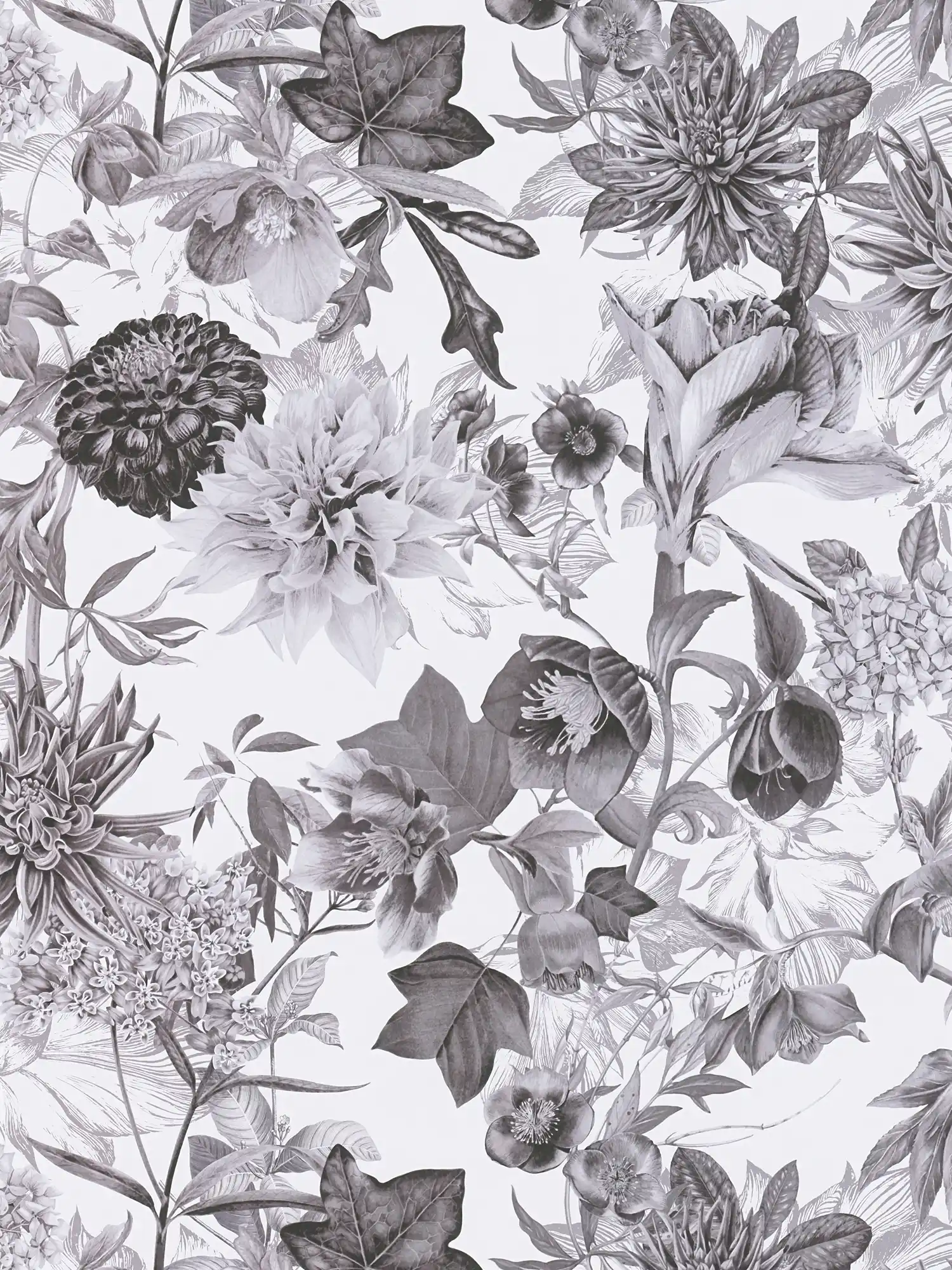         Black and white flowers wallpaper with floral pattern
    
