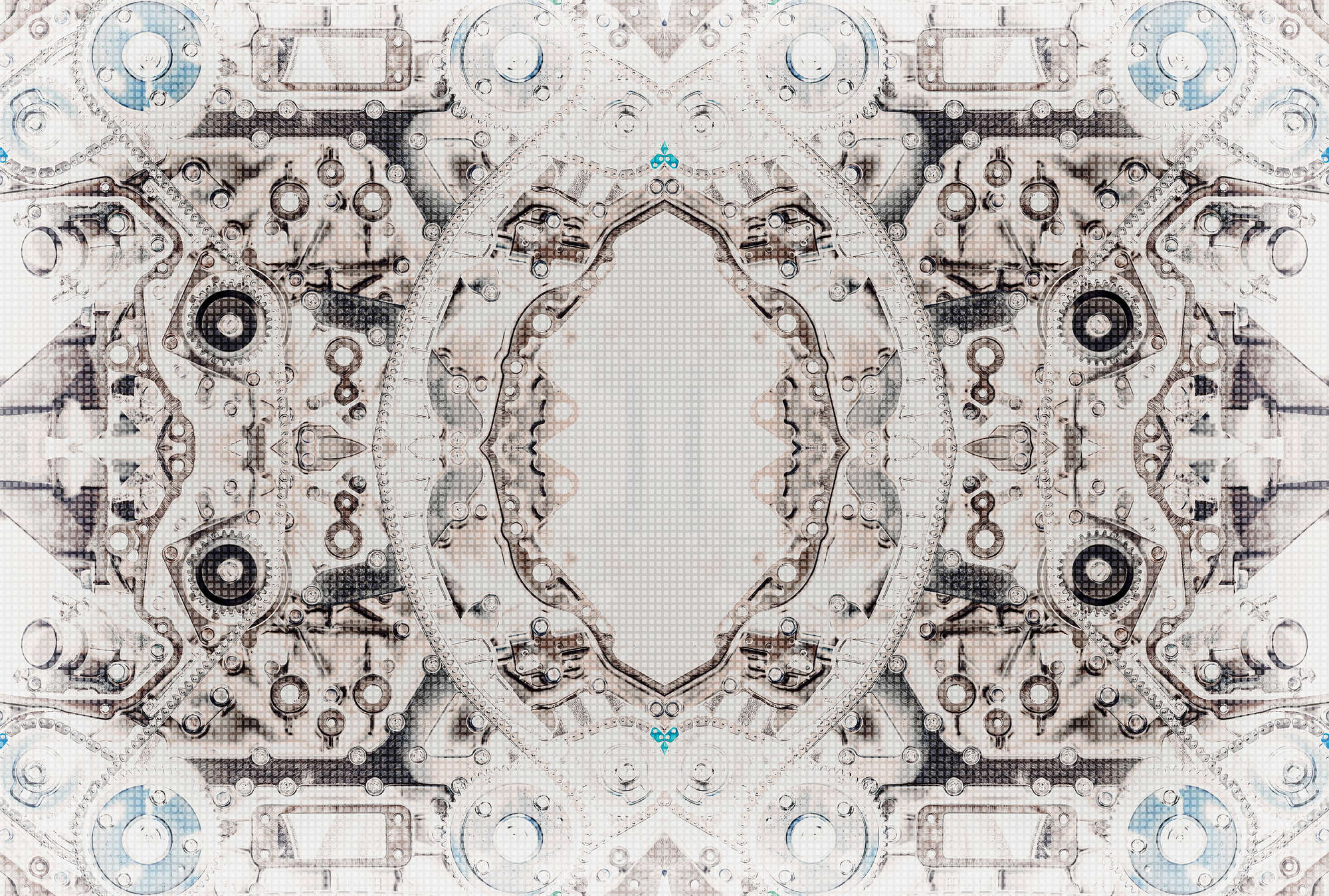             Technik Motiv Fototapete – Vliestapete im symmetrischen Mechanik Look – Grau, Weiß
        