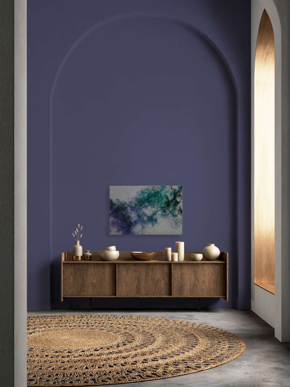Leinwandbild Farbe-Wolken &amp; Linienmuster | blau, grün, grau – 0,90 m x 0,60 m