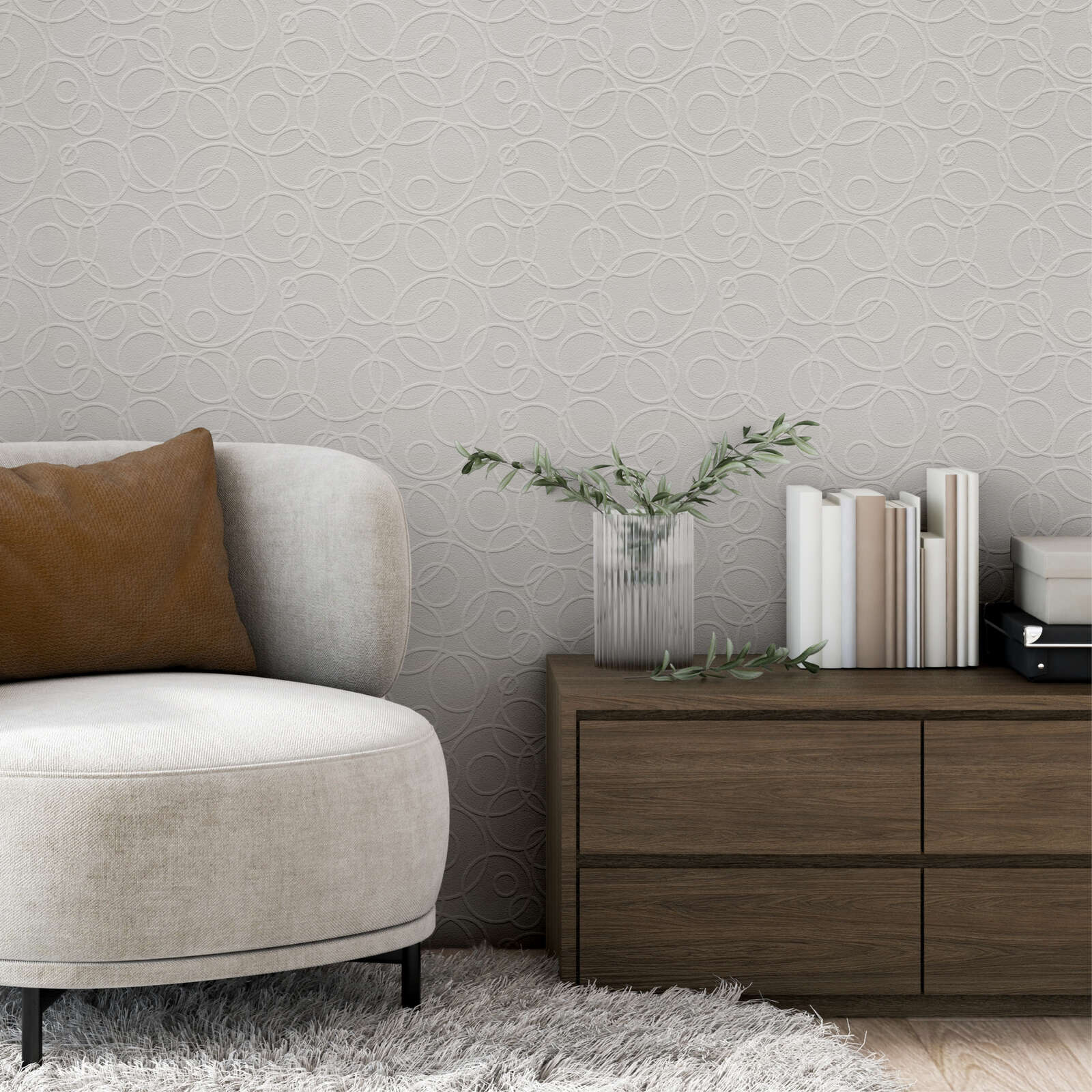             Überstreichbare Tapete 3D Kreise mit Struktureffekt
        