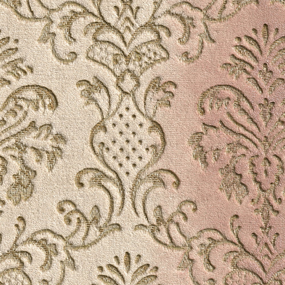             Fototapete – Dekorative Damast Ornamente in Vliesoptik – Beige, Rot
        