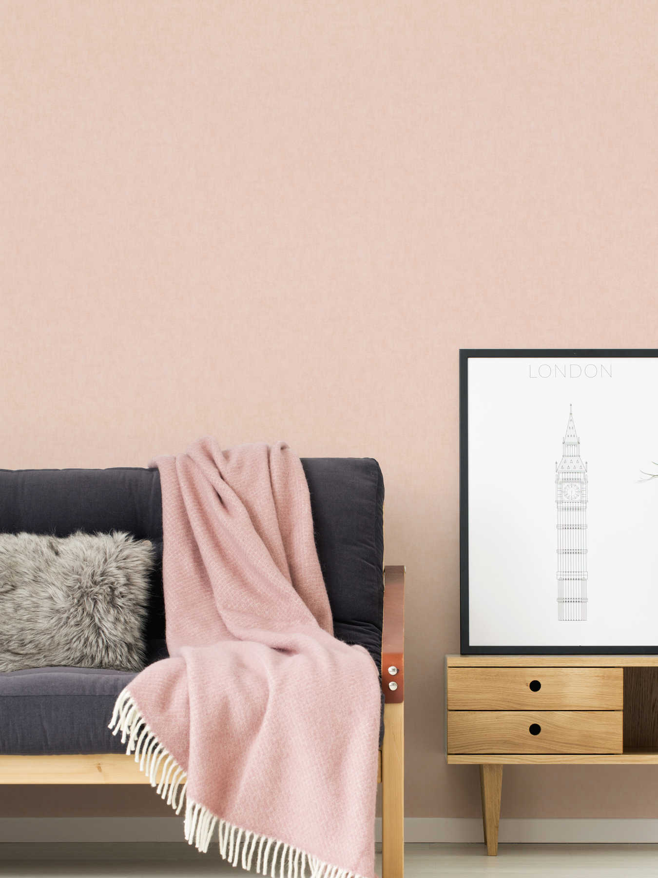 Uni-Tapete mit Leinenoptik im Scandinavian Stil - Rosa