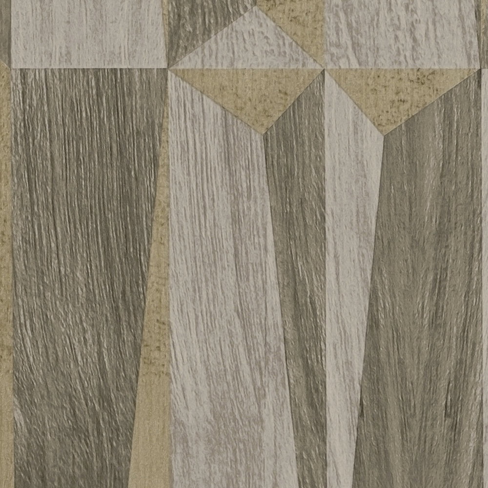 Ethno Tapete mit Metallic &amp; Holzeffekt – Braun, Grau