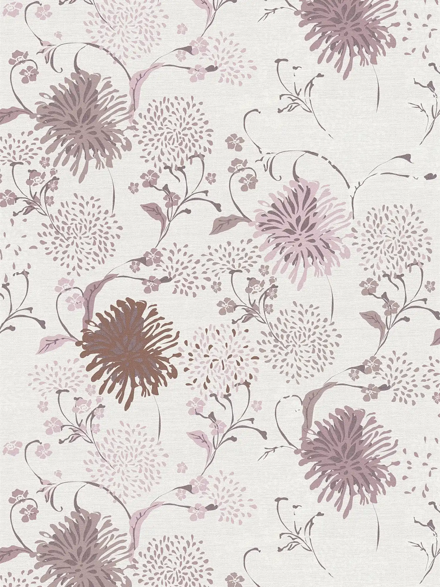 Floral non-woven wallpaper with dandelion pattern - cream, pink
