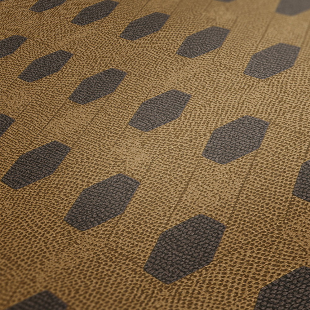 Vliestapete Gold mit geometrischem Muster – Braun, Gold, Schwarz
