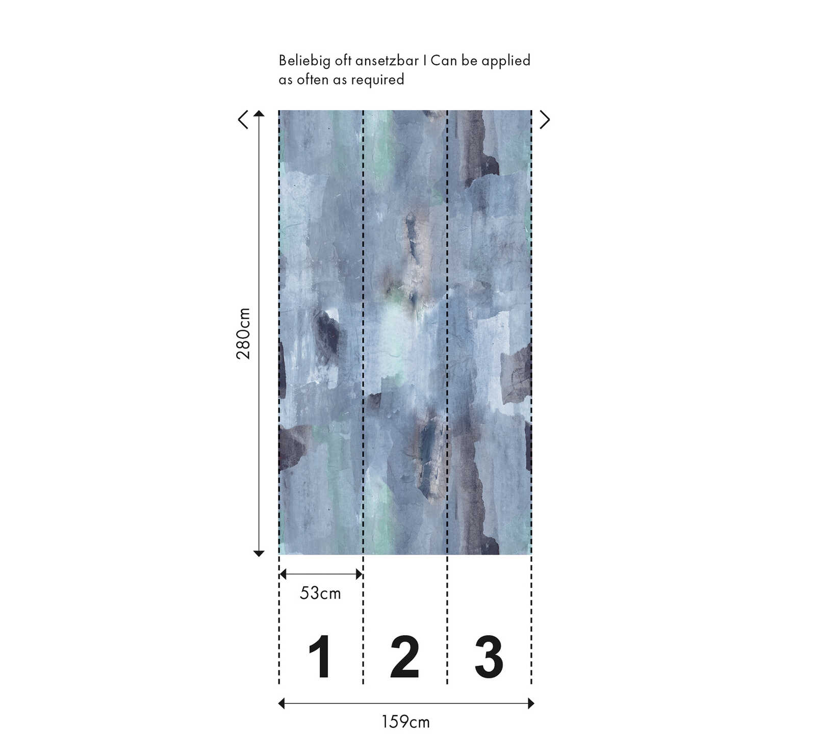             Glattes Vliestapeten Panel 'Abstract Ocean' 159cm Breite x 280cm Höhe - Abstraktes Aquarellmotiv in kühlen Blautönen – Blau, Grau
        