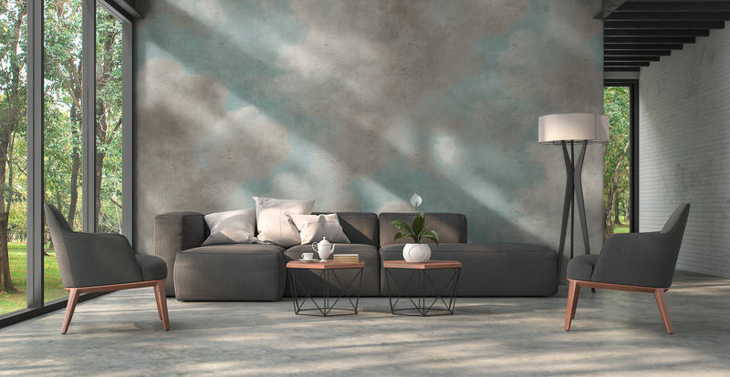             Papier peint panoramique nuages, ciel bleu style peinture à l'huile - gris, bleu
        