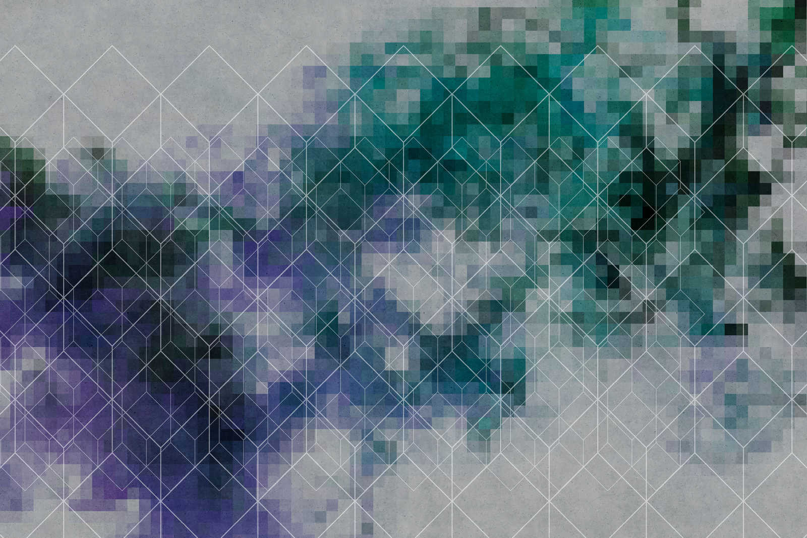 Leinwandbild Farbe-Wolken &amp; Linienmuster | blau, grün, grau – 0,90 m x 0,60 m