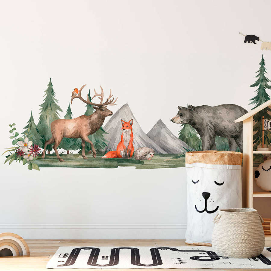 wald, tiere, wandbild, kinderzimmer, bär