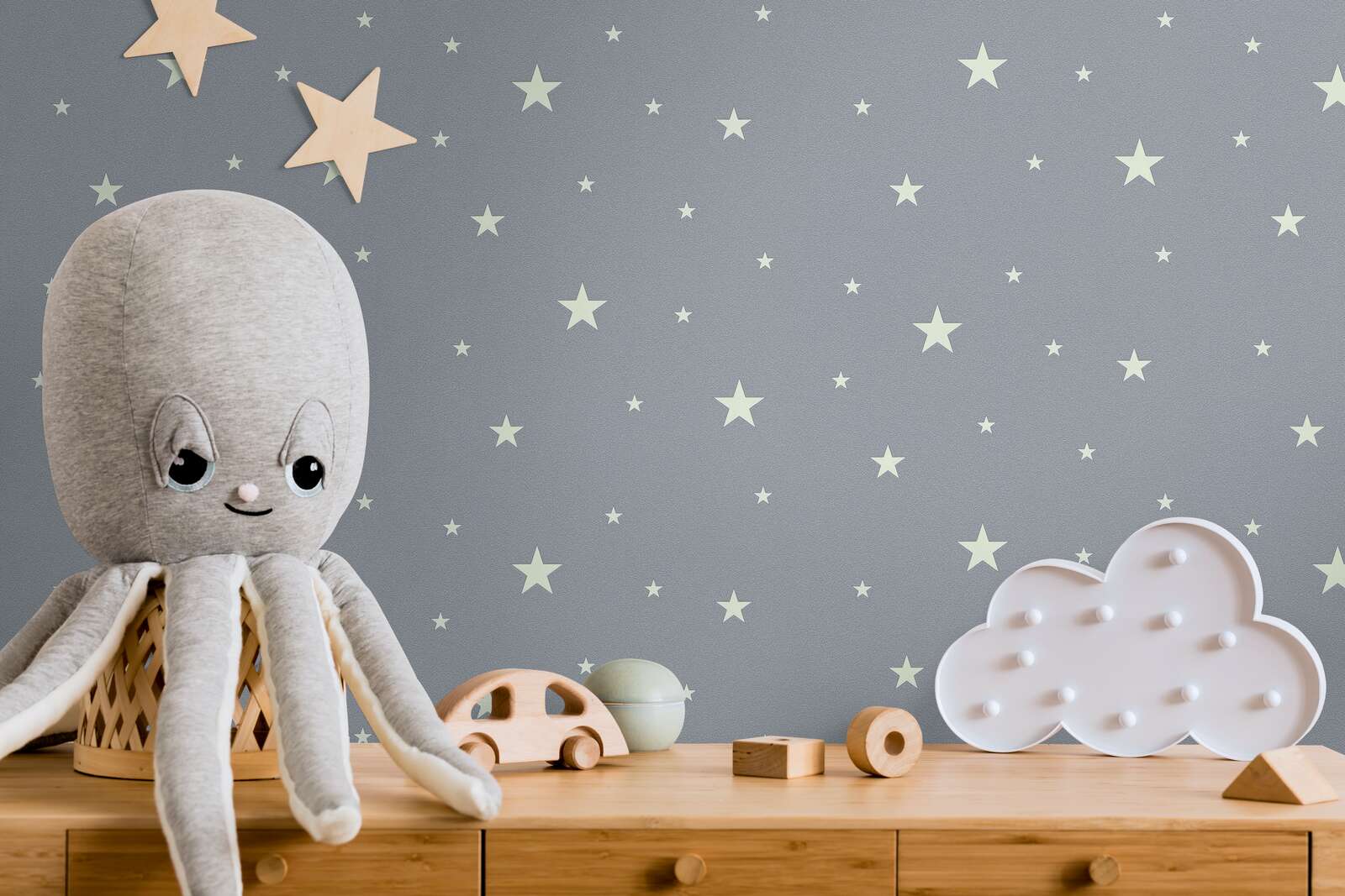 Plush-Octopus, Spielzeug, Graue Wand, Kuscheltier, Dekoration