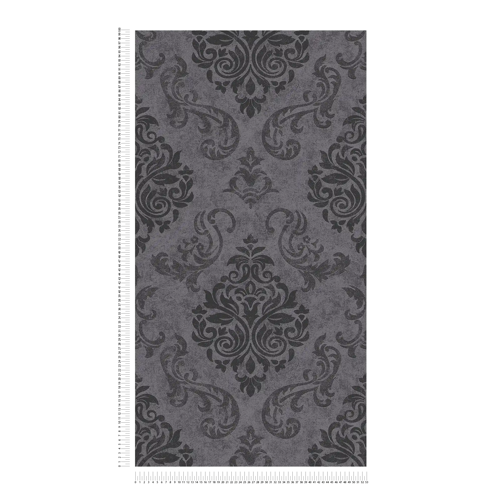             Ornaments wallpaper baroque style with glitter effect - grey, metallic, black
        