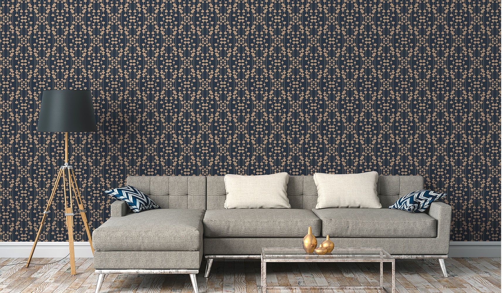 Grafische Tapete Punkte Blau