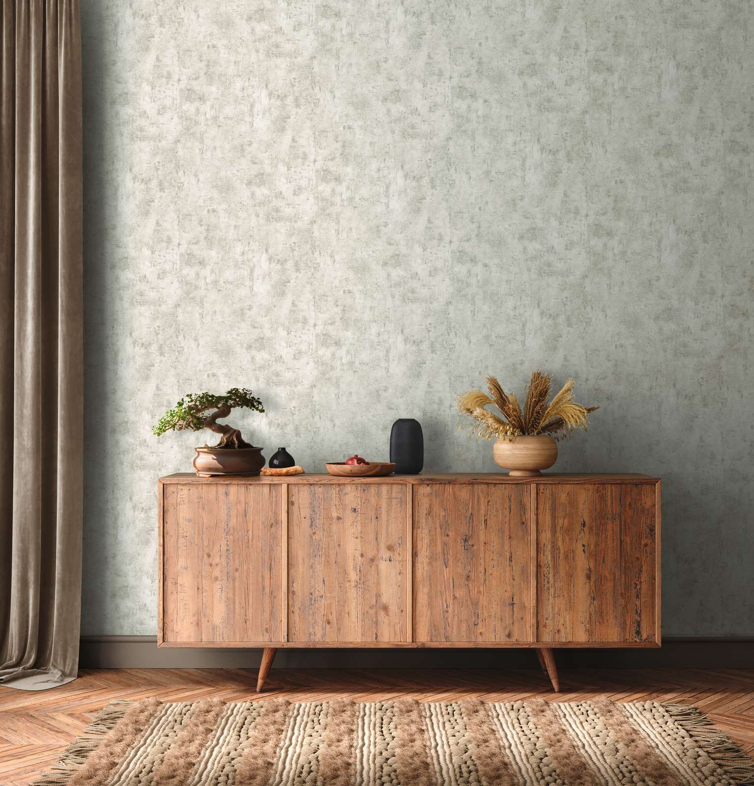             Abstrakte Bastmustertapete mit metallischen Effekten– Weiß, Gold, Beige
        