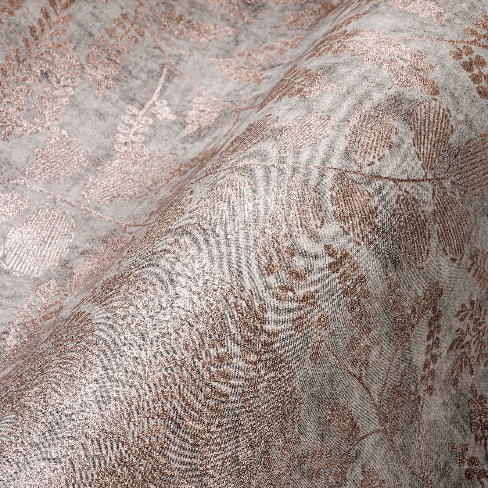             Metallic Tapete Blättermuster im Skandi Stil – Grau, Metallic
        