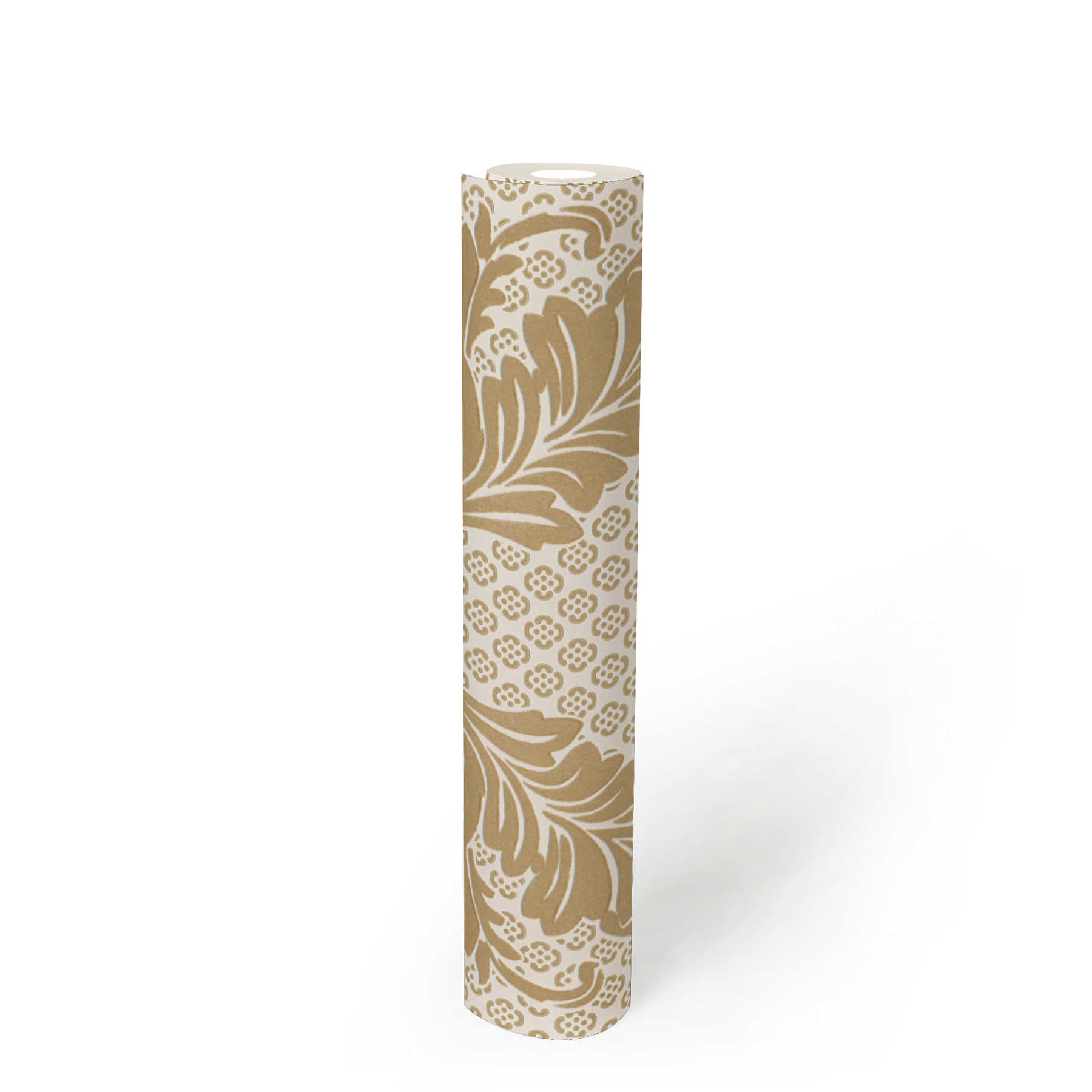 Ornament-Tapete mit samtweichem Flock und schimmernder Goldoptik – Creme, Gold