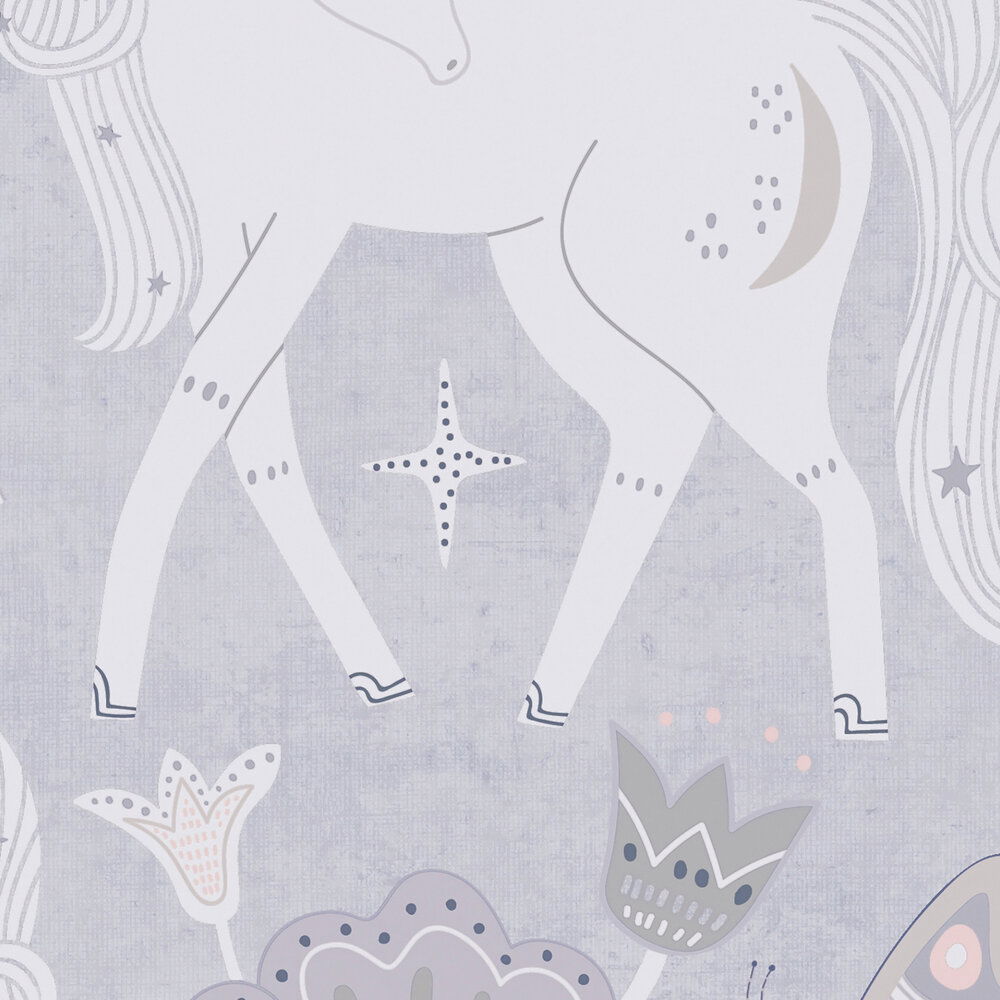             Kinderzimmer Vliestapete Fantasie-Wald - Zauberhafte Motive mit Einhörnern für kleine Träumer – Grau, Rosa, Weiß
        