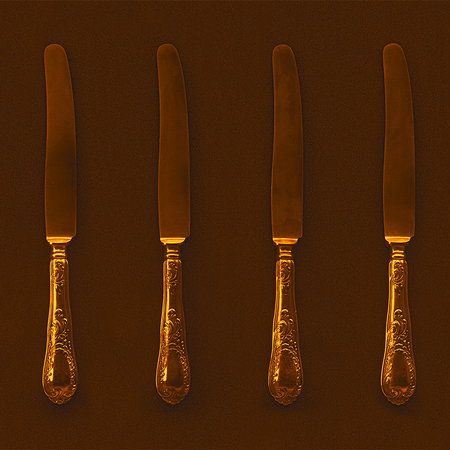 Messer, Klinge, Besteck, vier Messer, Kunstvoller Griff