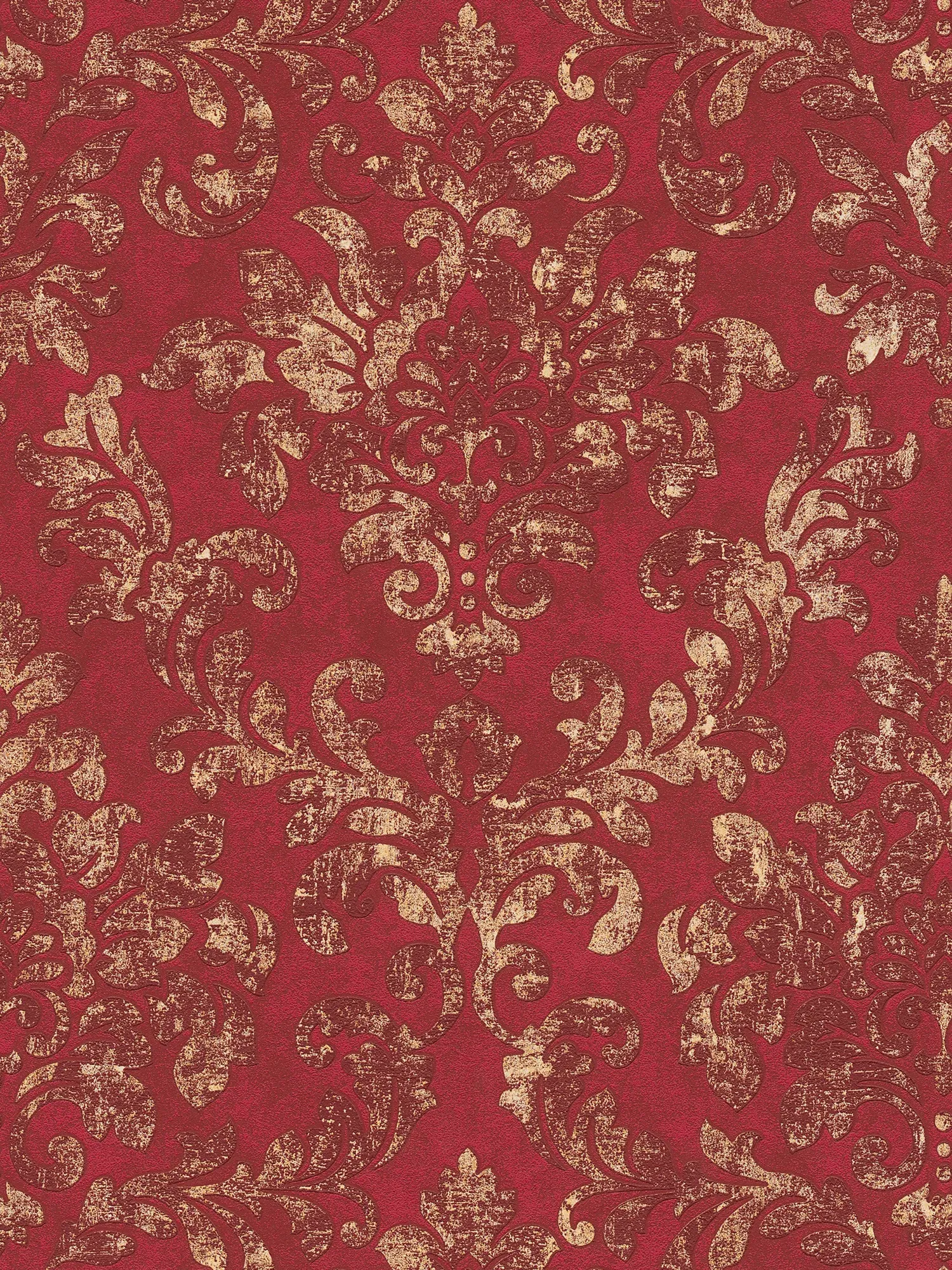         Papier peint baroque avec ornements en look usé - rouge, or
    