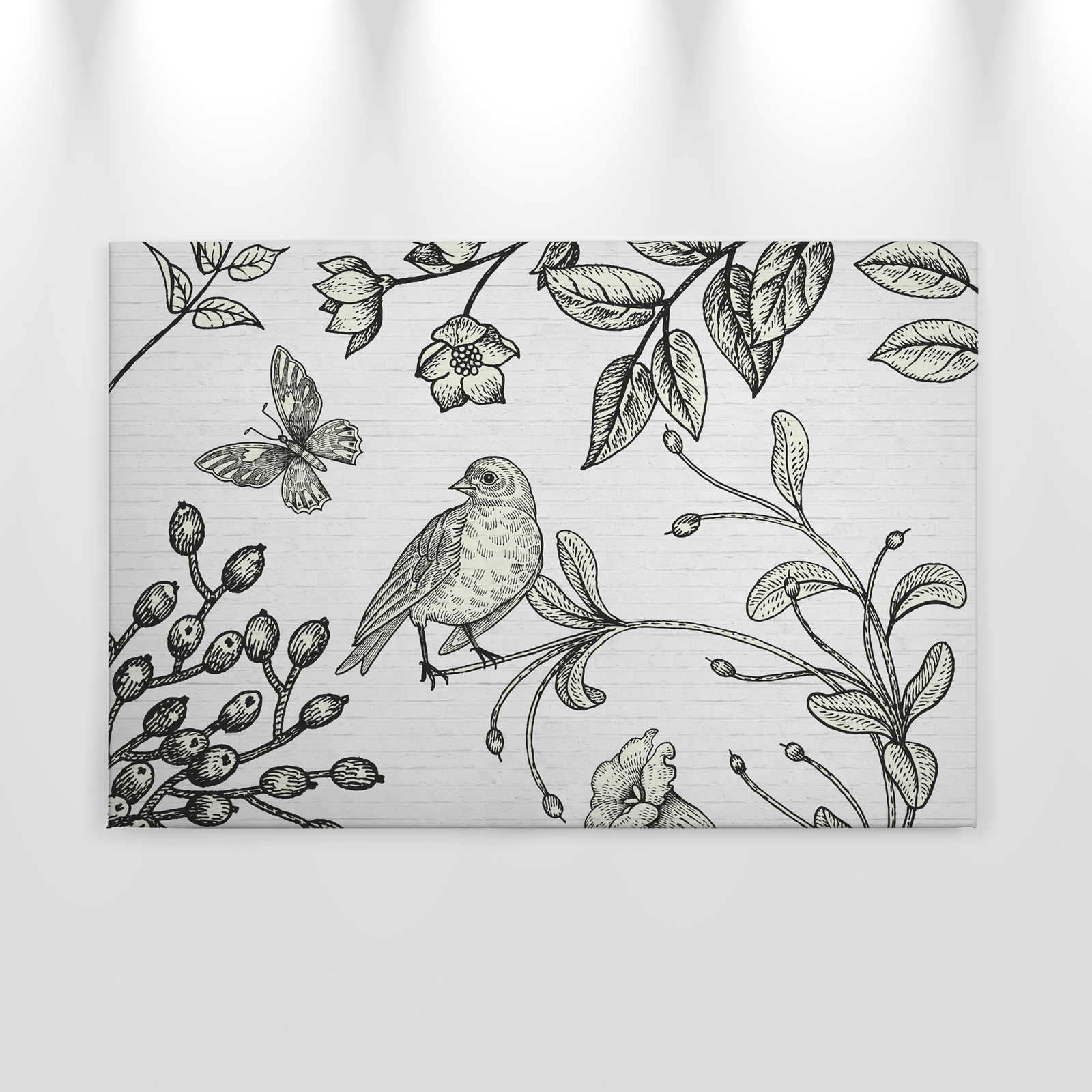             Schwarz-Weißes Leinwandbild mit Naturmotiv im Comic-Look – 0,90 m x 0,60 m
        