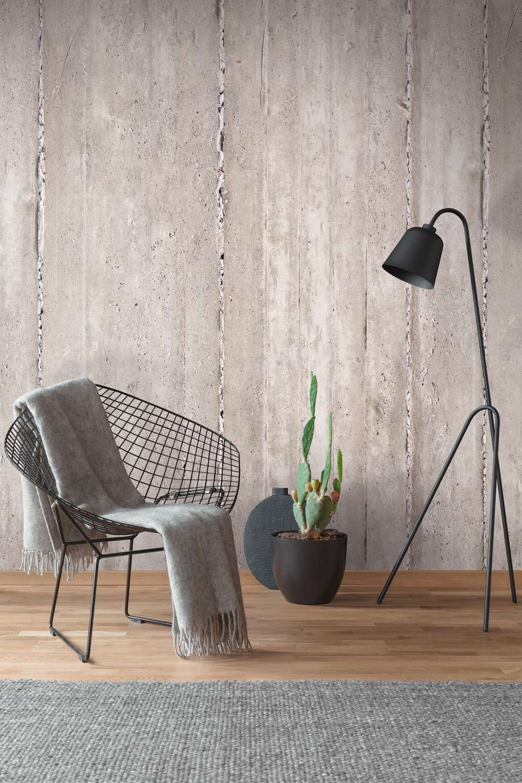             Concrete look non-woven wallpaper in warm tones - grey, cream
        