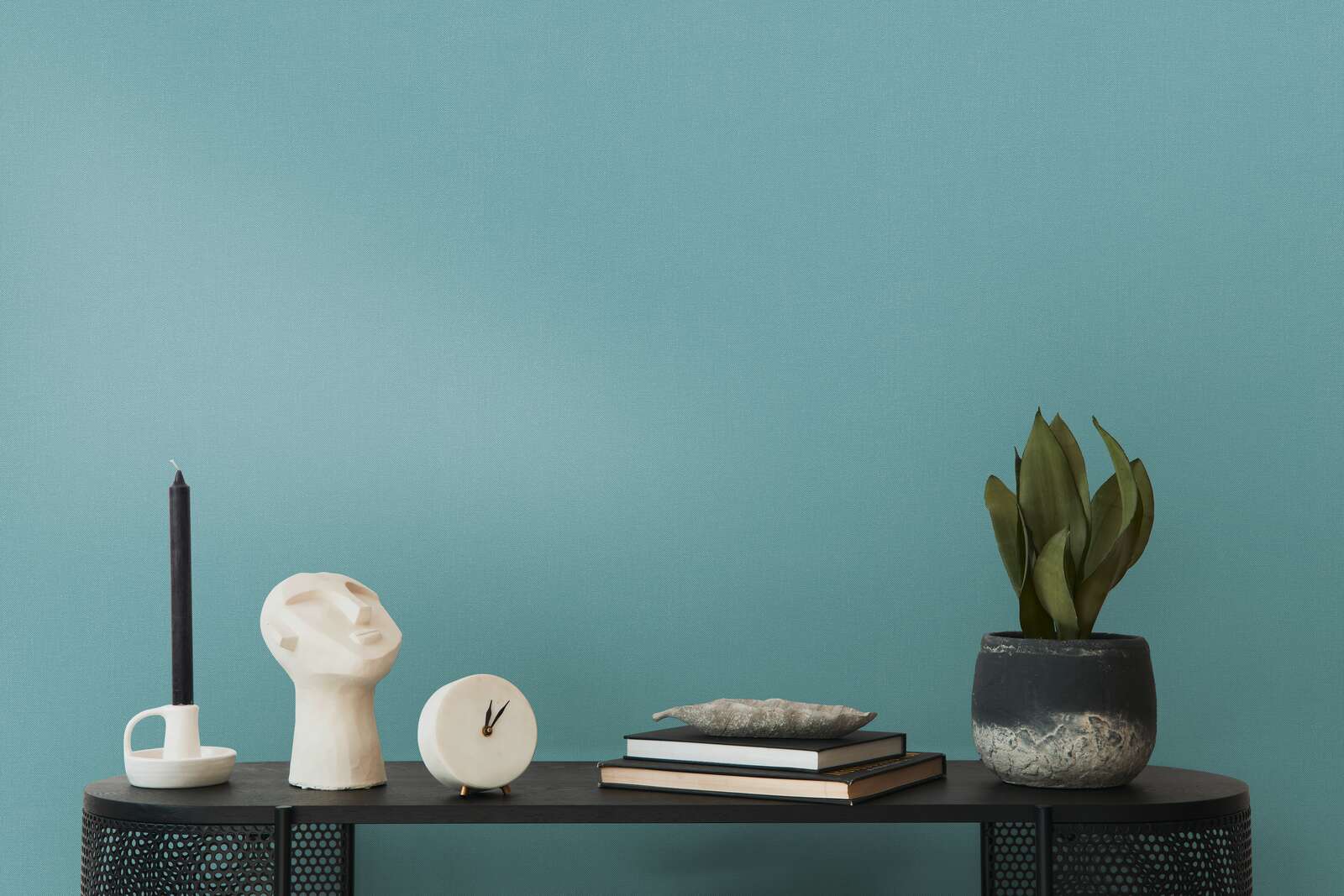             Uni Vliestapete mit feiner Textiltextur – Blau, Türkis
        