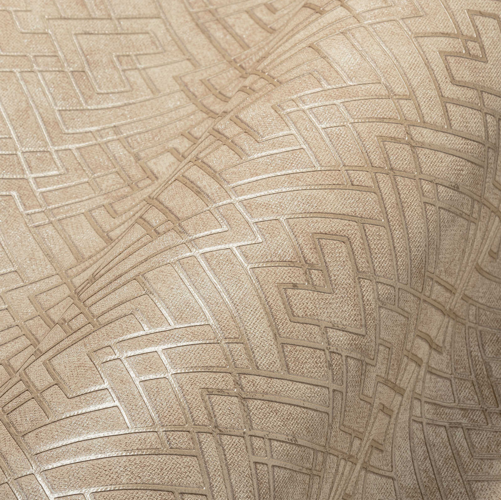             Metallic Tapete mit Linien-Grafik – Gelb, Beige
        