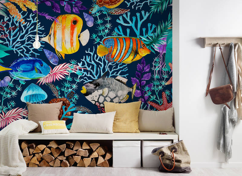 Tierperspektive, Unterwasserwelt, Korallen-Druck, Meerestiere, Wandtapete