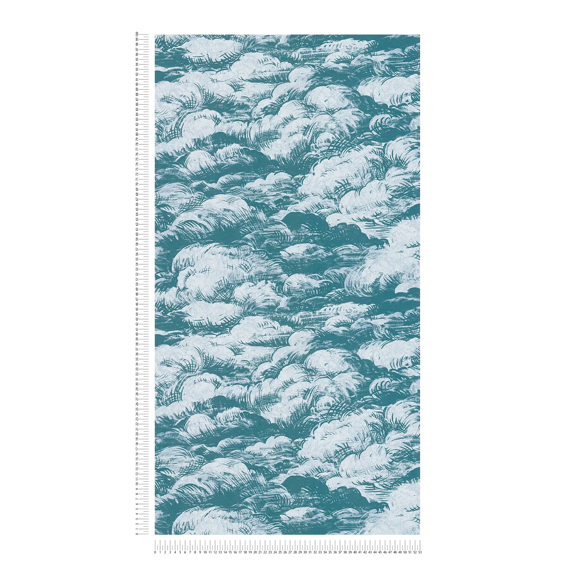 Tapete Blaugrün Wolken Landschaft im Vintage Stil – Blau, Weiß