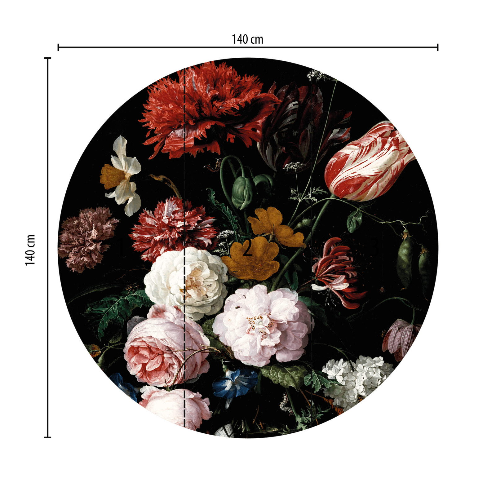 runde Fototapete Blumenvase – Bunt