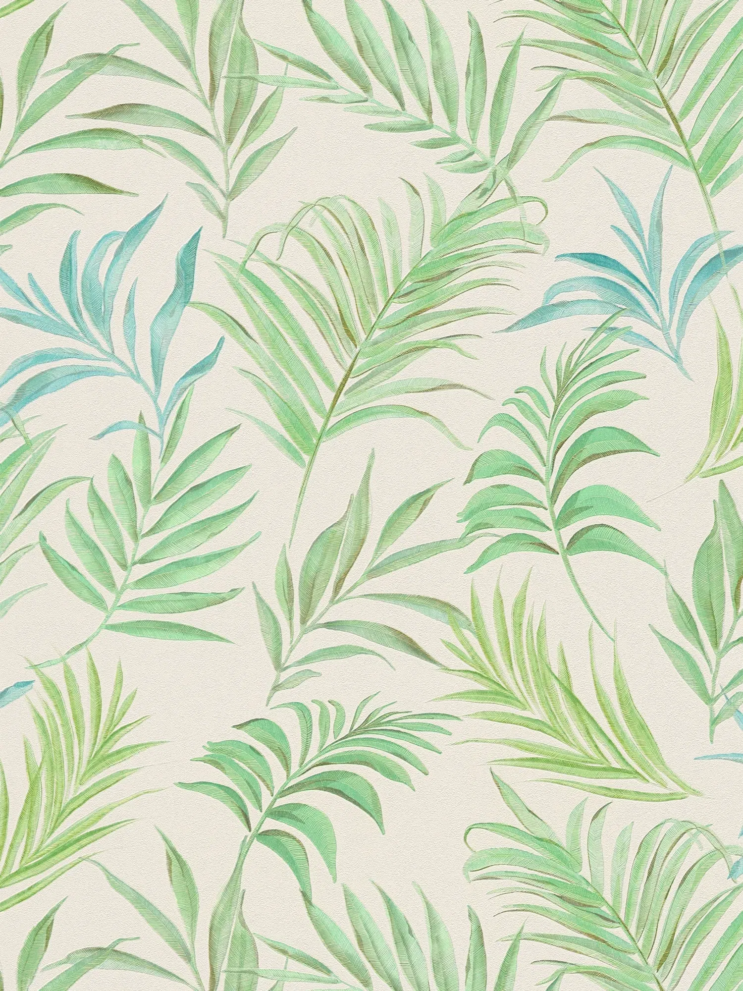 COSMOLiving - textured non-woven wallpaper with tropical leaf print in pastel look glossy - white, green, blue