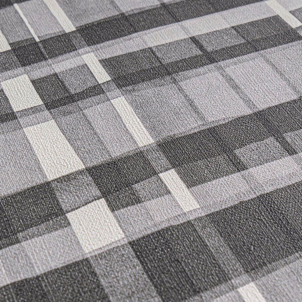             Klassische Vliestapete mit dezentem Karomuster, ebenmäßige Struktur – Schwarz, Weiß
        