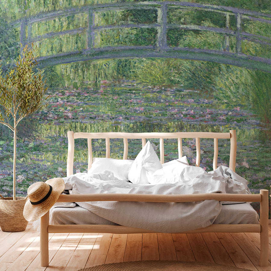 bett, bettgestell, holzbett, raumdekoration, wandtapete