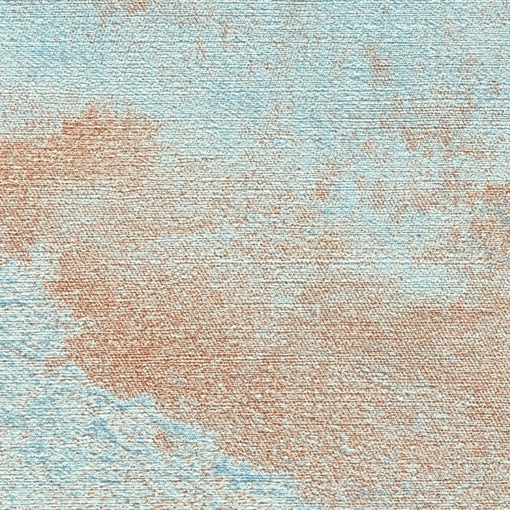             Lebhafte Vliestapete mit exklusivem Wellenmuster und feiner, gläzender Textilstruktur – Hellblau, Braun, Metallic
        