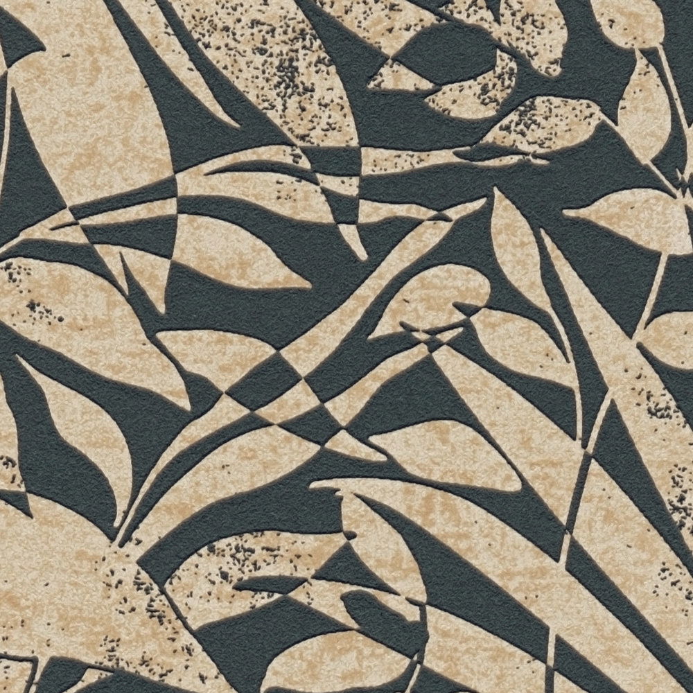             Schwarze Metallic-Tapete mit floralem Muster
        