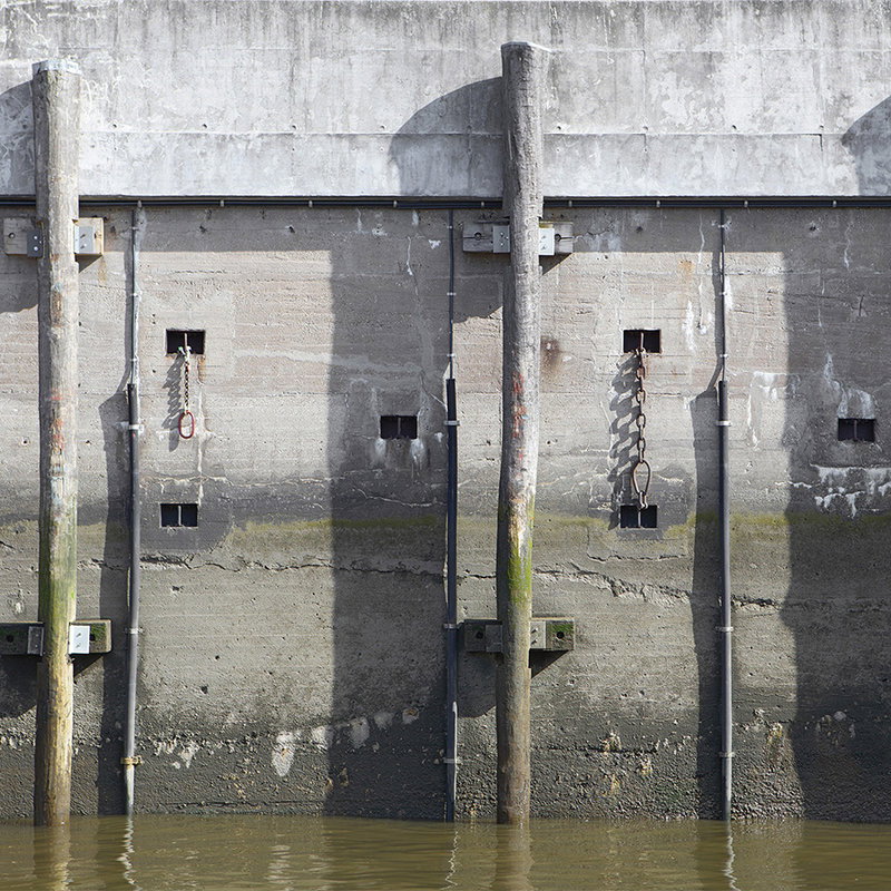 pier, dock, concrete wall, waterline, mooring posts