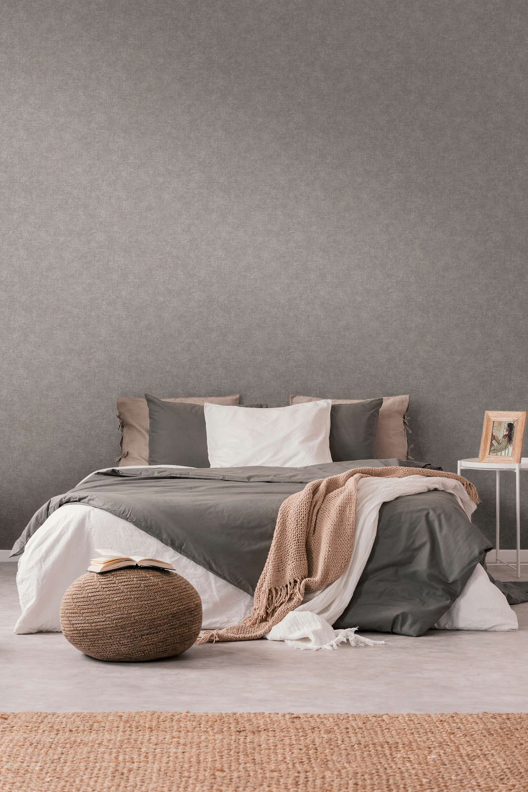 bett, bettwäsche, grau, decken, kissen