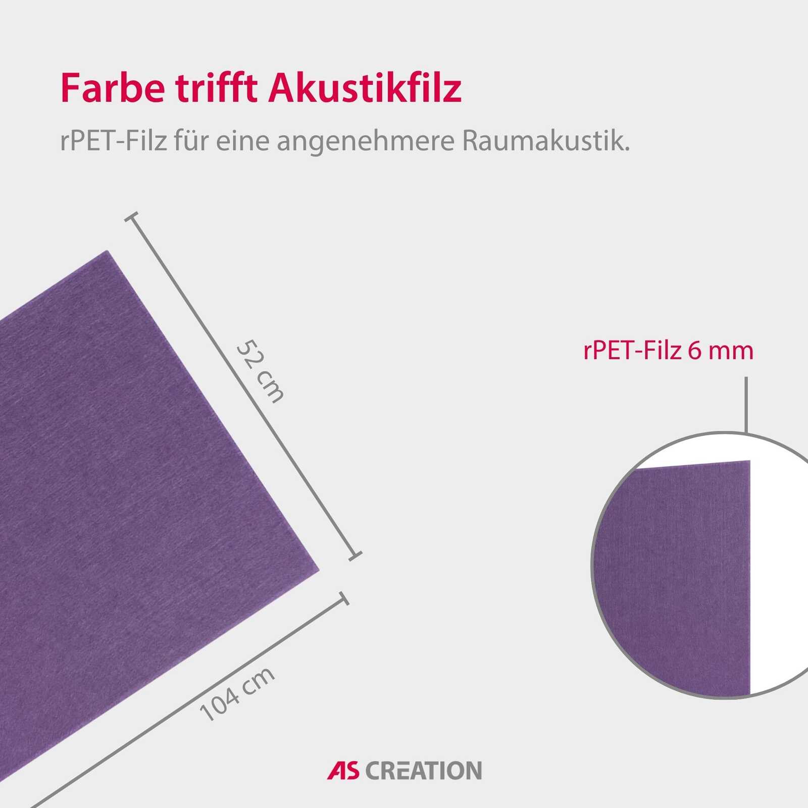 Akustikfilz, rPET-Filz, 6 mm Filz, lila Farbe, Raumakustik