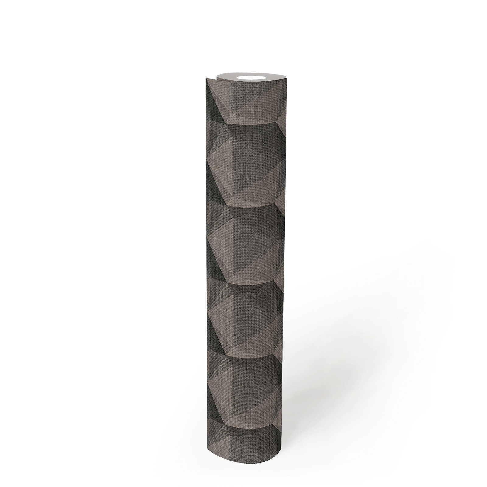 Grafiktapete 3D Optik mit Polygonmuster – Grau, Beige, Schwarz