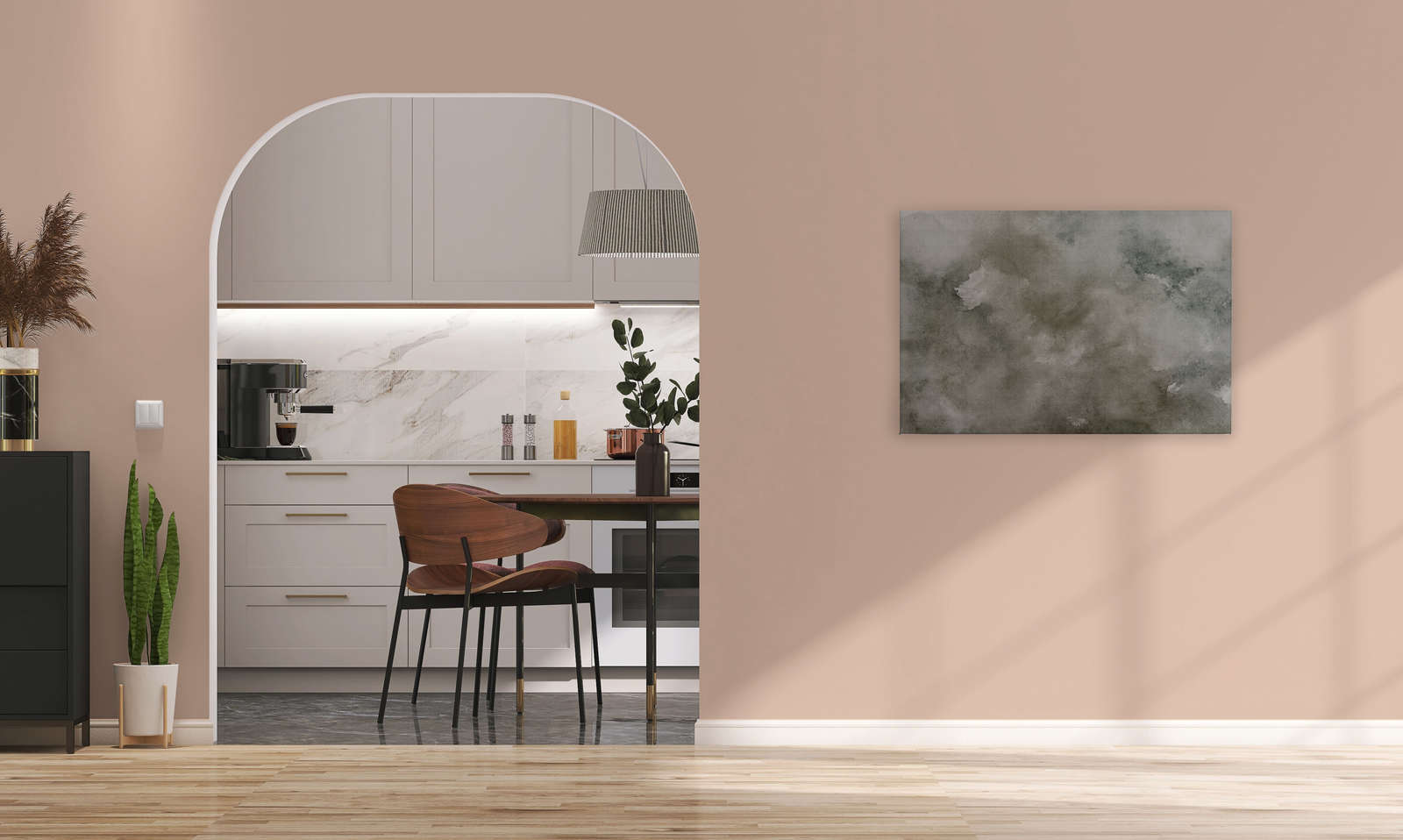             Watercolours 1 - Graues Wasserfarben Leinwandbild in naturleinen Optik – 0,90 m x 0,60 m
        