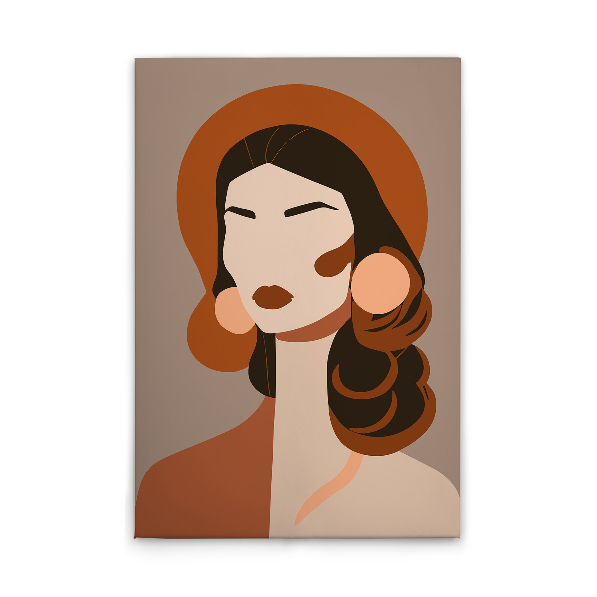Eleganz in Kupfer - Moderne Damen-Silhouette auf Leinwand – 30 x 45 cm - Braun, Grau