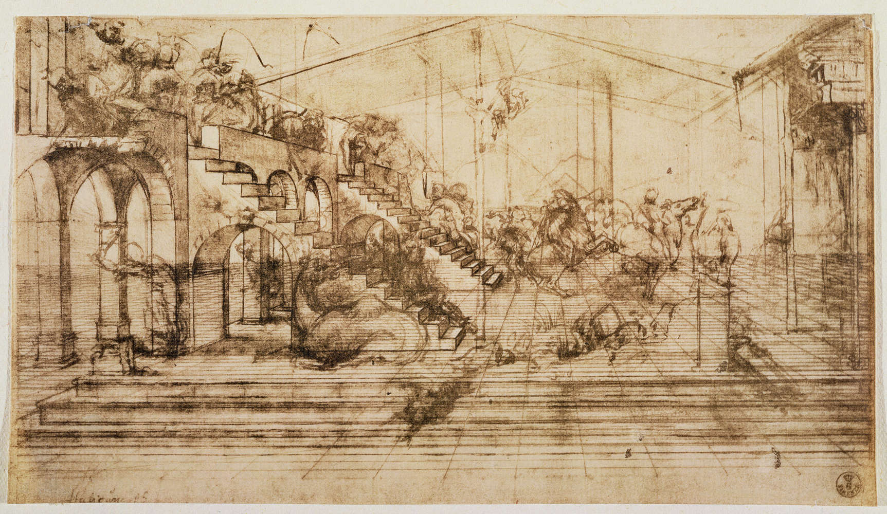             Fototapete 'Perspektivische Studie für den Hintergrund der Anbetung der Könige' von Leonardo da Vinci
        