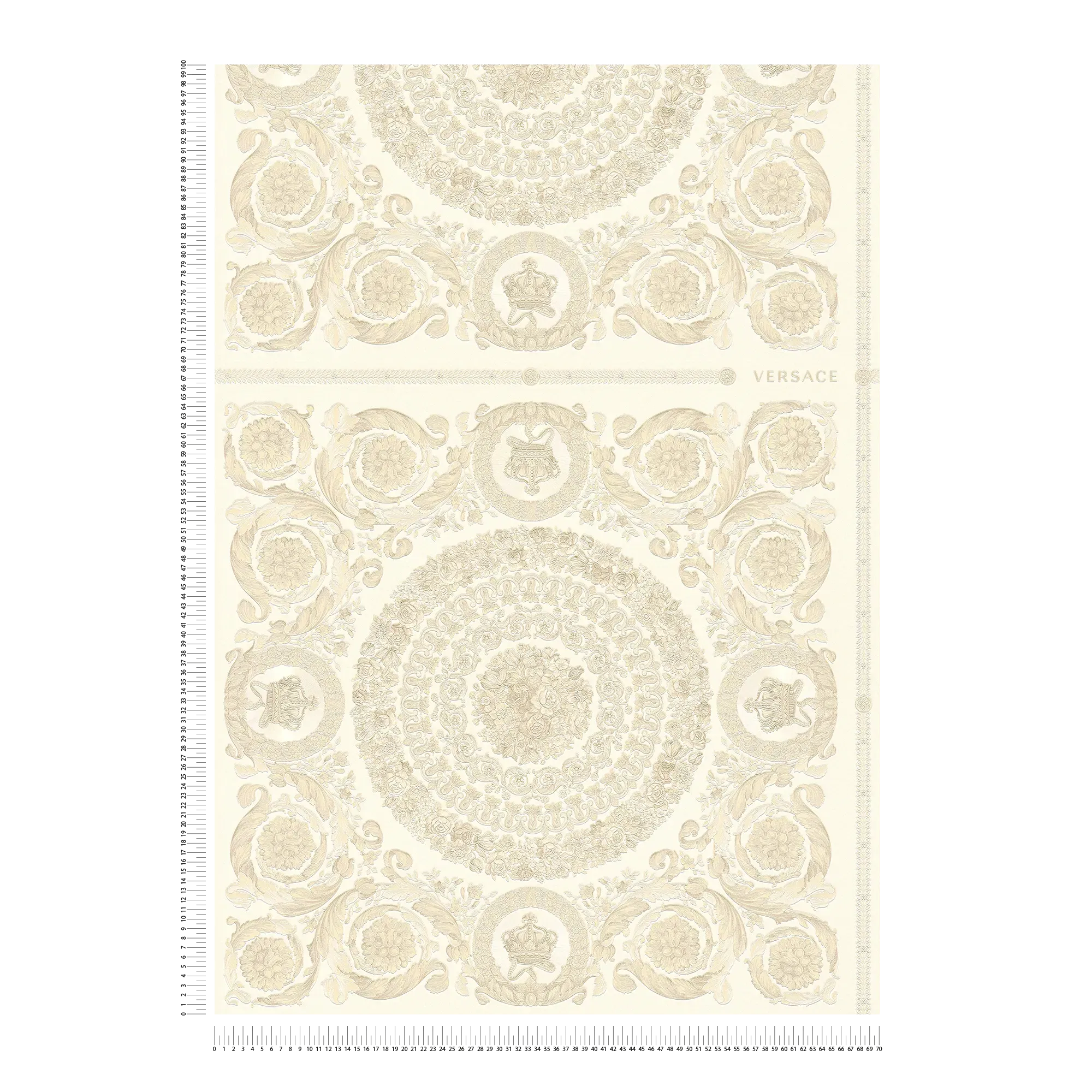             Luxury VERSACE Home wallpaper crowns & roses - beige, silver, cream
        