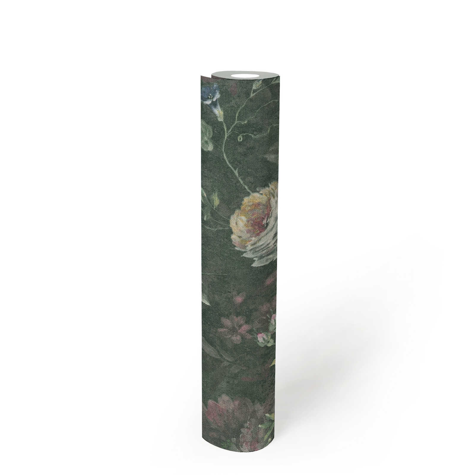             Vliesbehang met geschilderd bloemenpatroon PVC-vrij - groen, wit, roze
        