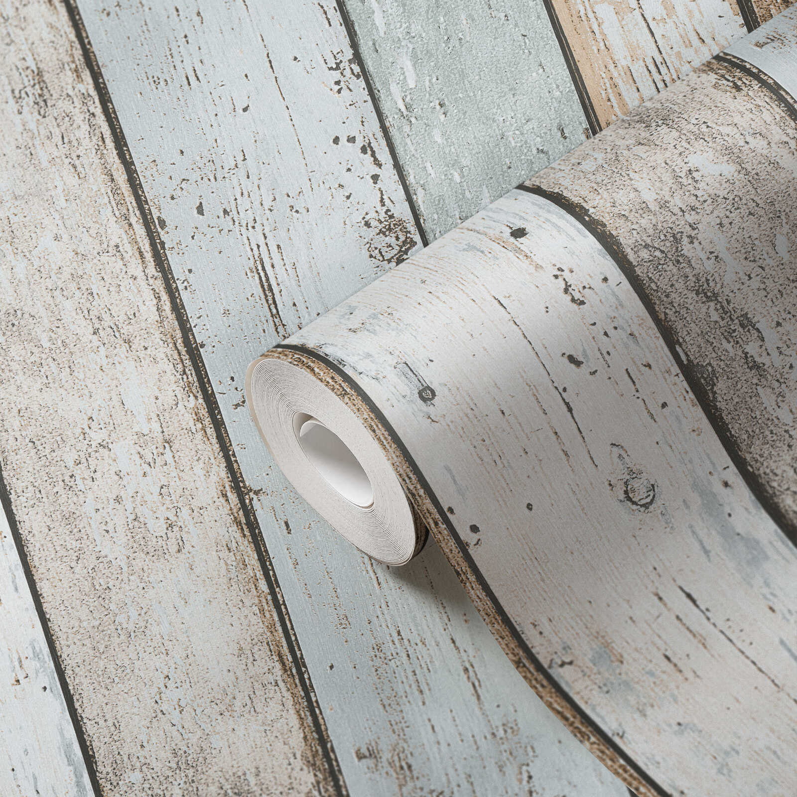 Holztapete im Shabby Chic &amp; Boho Stil – Blau, Braun