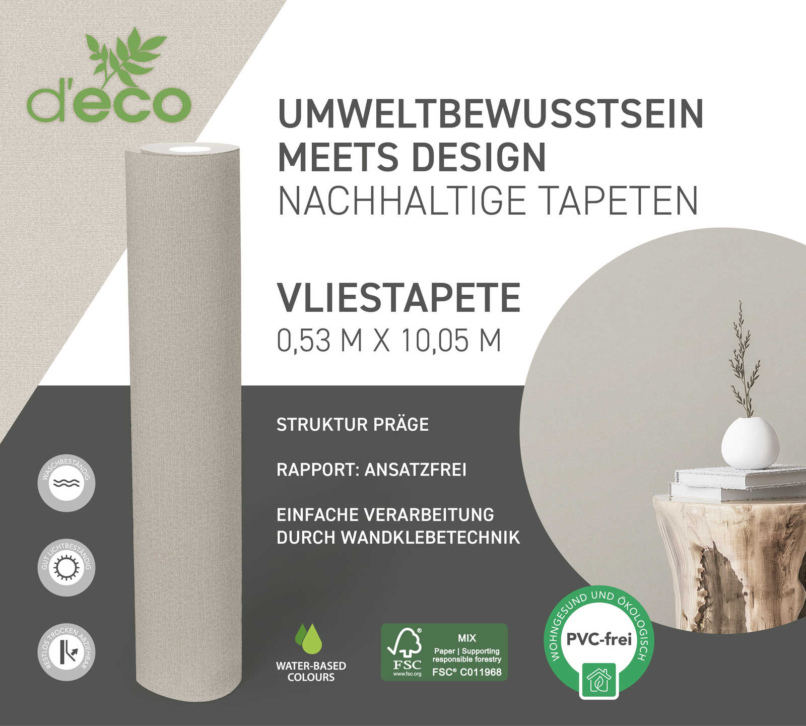             Vliestapete mit Tupfmuster & Glanzeffekt PVC-frei – Beige, Grau
        